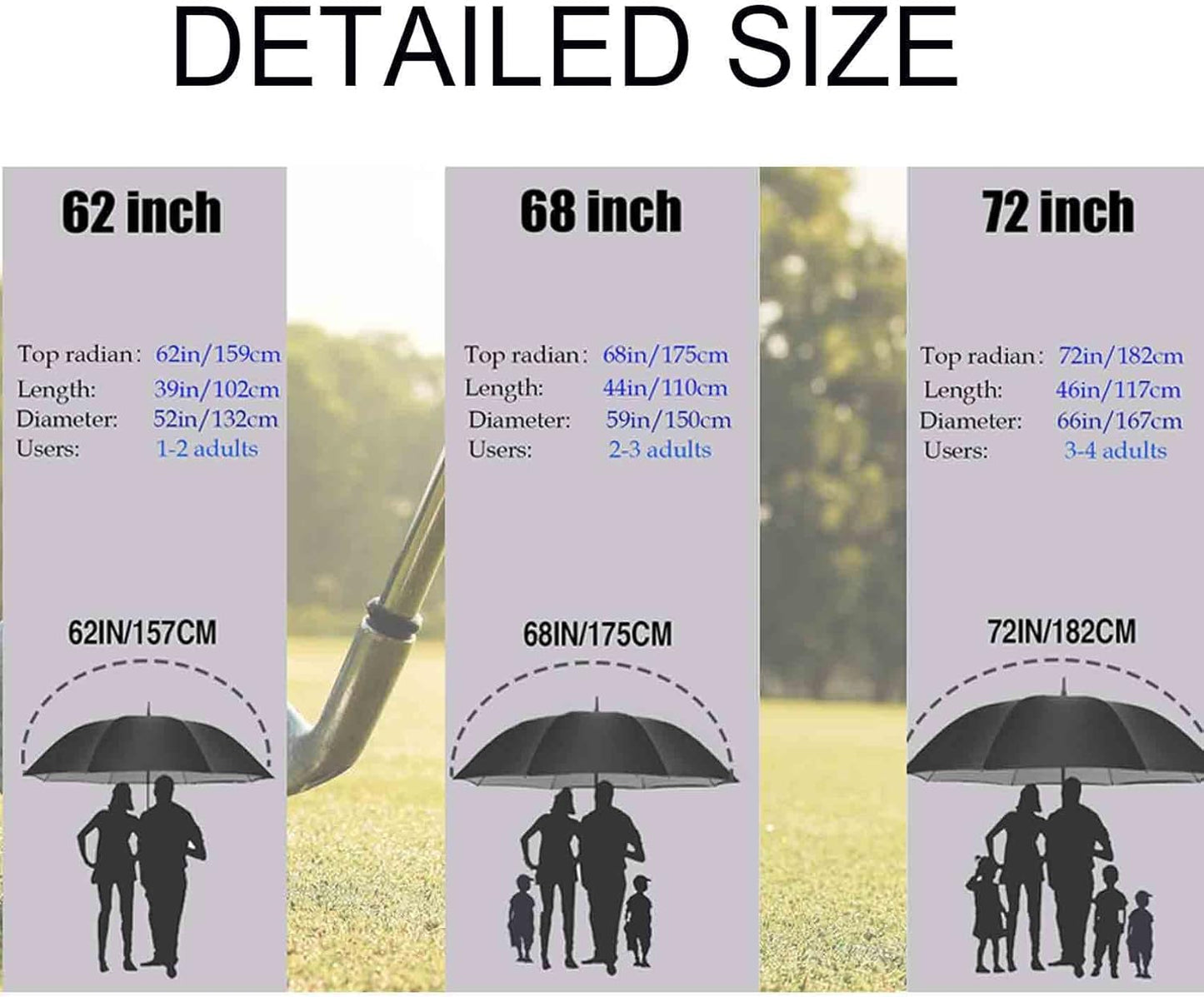 MRTLLOA Extra Large Golf Umbrella, 54/62/68/72 Inch Automatic Open, Oversize Double Canopy Vented Windproof Waterproof Sports Umbrellas for Rain
