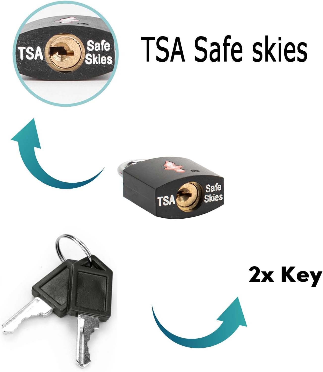 12 Pack 11/12 Inch Wide TSA Luggage Lock for Luggage, Suitcases & Gun Cases - Solid Brass Security Lock with Colored Shell (12 Colors: Black/Blue)