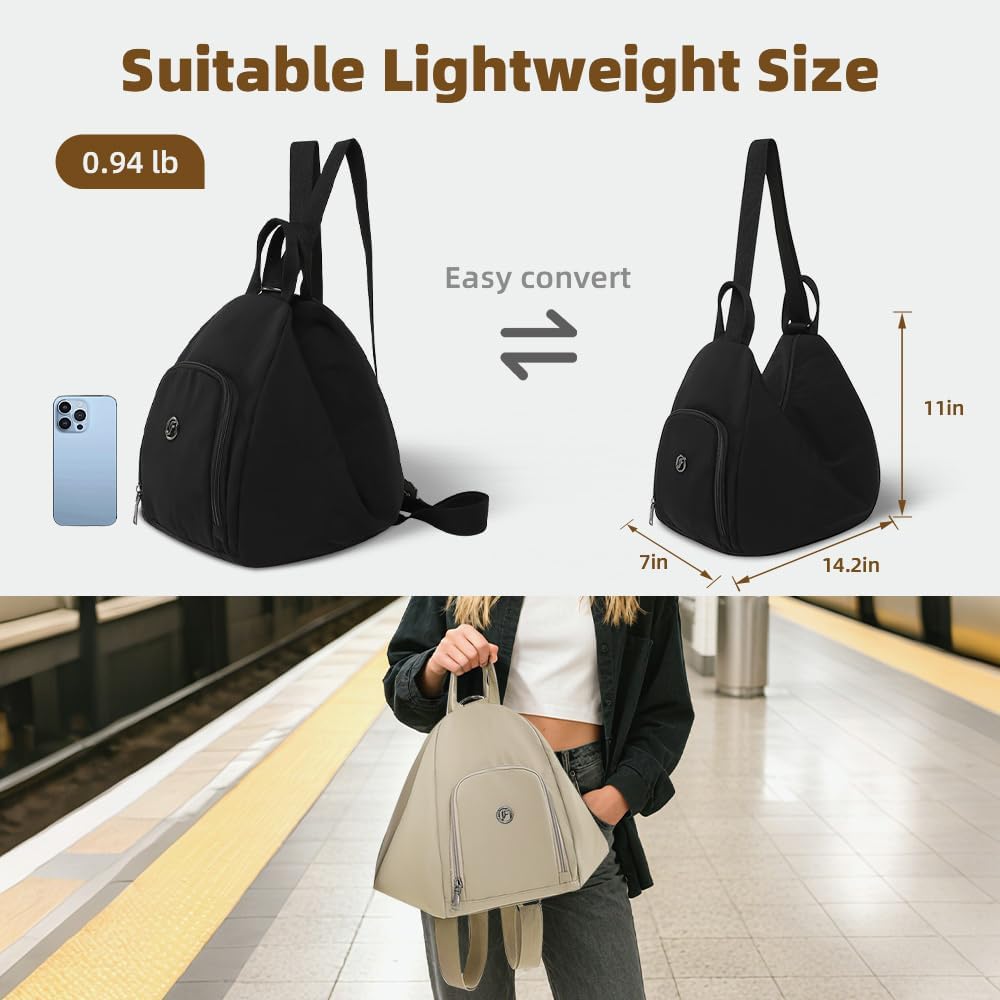 multifunctional convertible backpack, lightweight waterproof nylon shoulder bag, with shoe compartment,casual daypack work travel gym,khaki