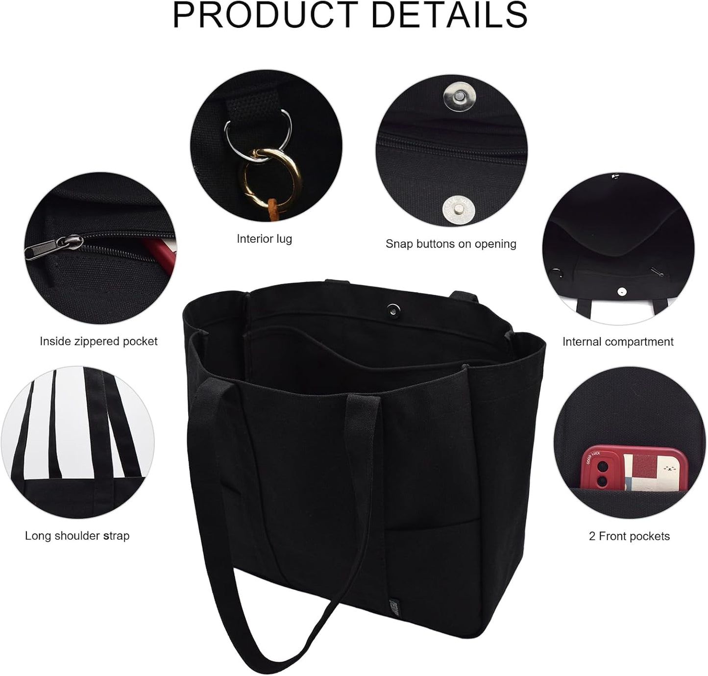 TeeYee Women's 20L Canvas Tote Bag Reusable Multi-Pocket Organizer for Travel Work Gym Shopping Large Shoulder Bag