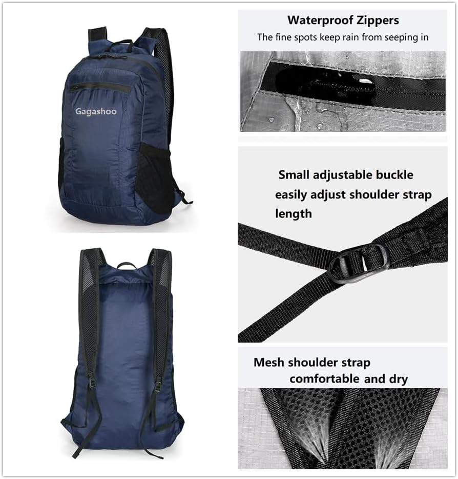 Small Foldable Hiking Daypack Packble Skin Casual Backpack Camping Cycling Travel Outdoor Day Bags Useful (Dark Blue)