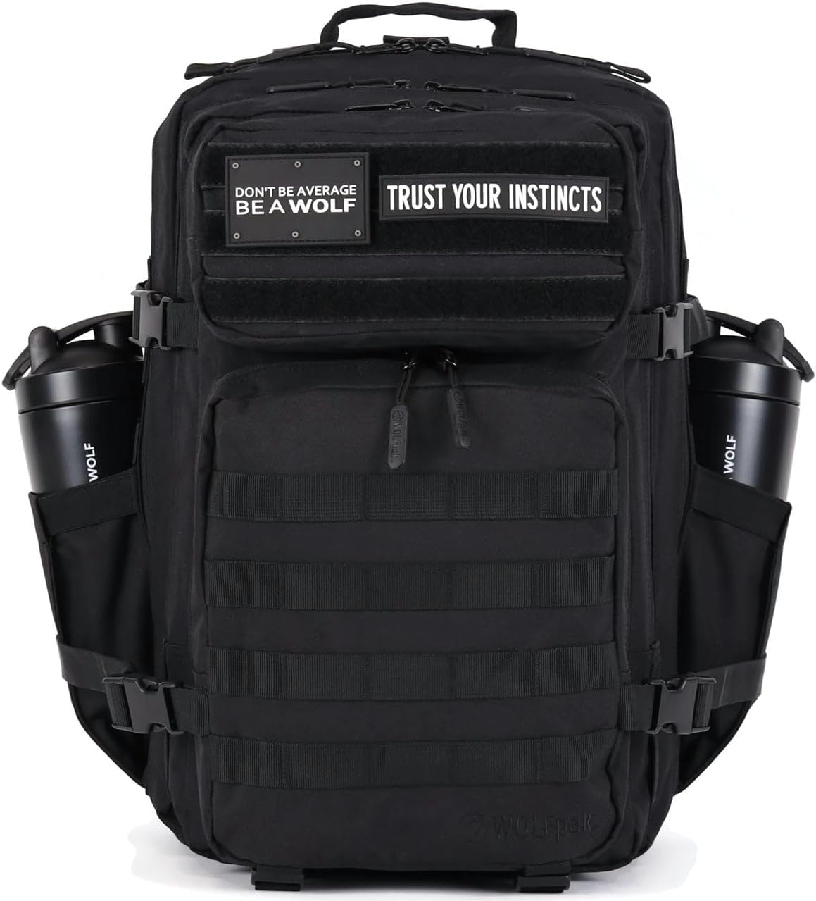 WOLFpak 45L Athletic Gym Backpack - Durable 1000D Waterproof Oxford Material with MOLLE Webbing, Laptop Pocket & Dual Cup Holders, Durable Fitness/Travel/Military Daypack (Alpha Black)
