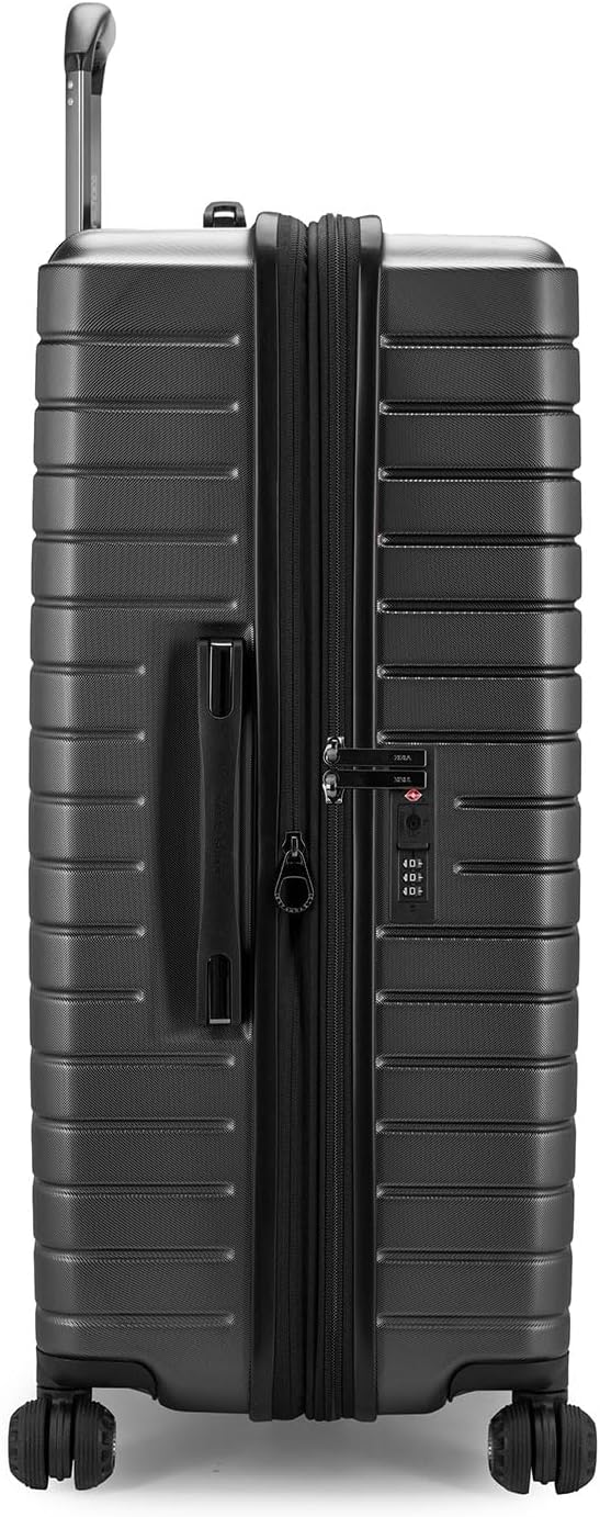 Traveler's Choice Archer Polycarbonate Hardside Spinner Luggage Set, Tie Down Straps, Grey, Checked 29-Inch