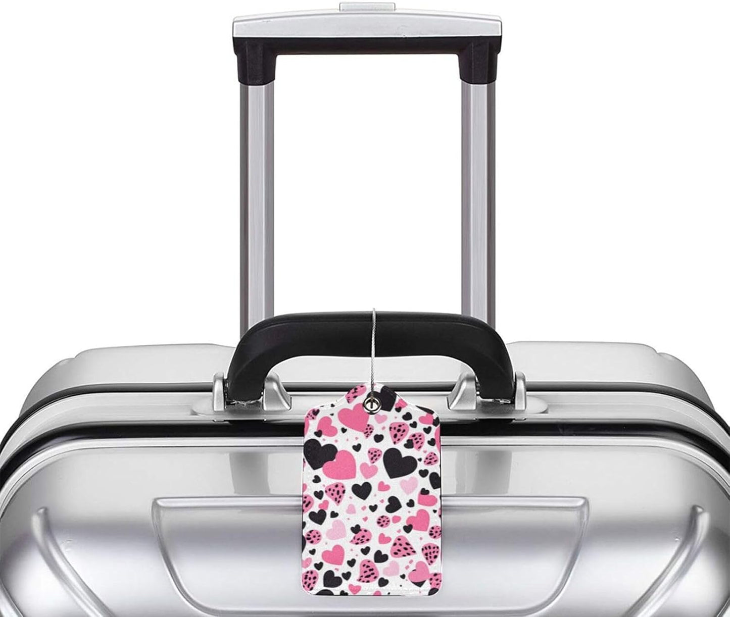 Pink Black Hearts Leather Luggage Tags with Stainless Steel Loop 2 Pack Suitcase Tags Travel Luggage Identifiers for Suitcases Privacy Cover Name Tag for Kids Adult