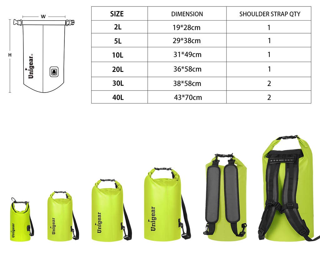 Unigear Dry Bag Waterproof, Floating and Lightweight Bags for Kayaking, Boating, Fishing, Swimming