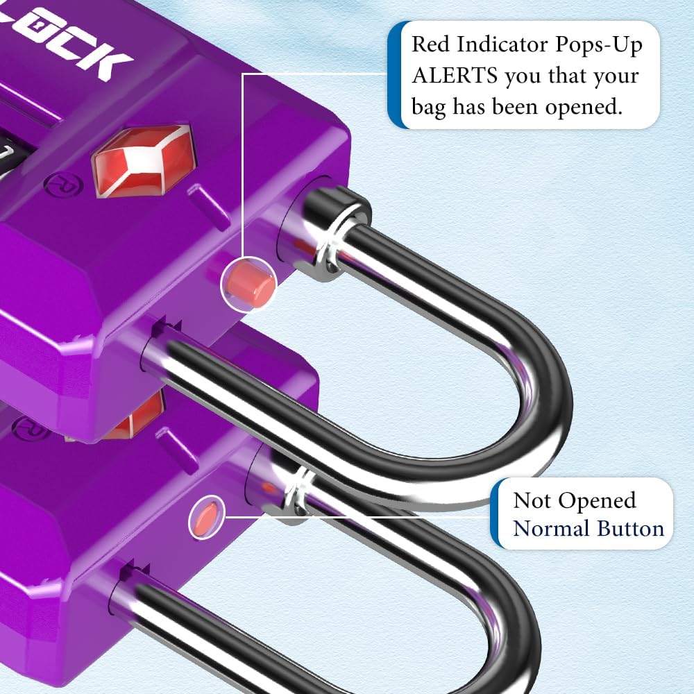 TSA Approved Travel Luggage Locks, Open Alert Combination Lock for School Office & Gym Locker,Toolbox, Pelican Case,Easy Read Dials- 1, 2 & 4 Pack (1, Dark Purple 2 Pack)