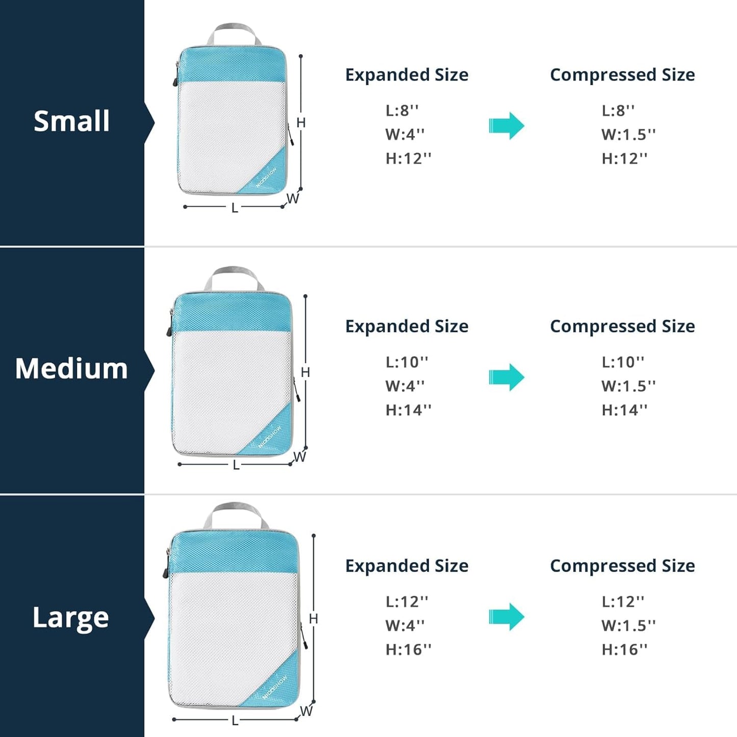 9 Set Compression Packing Cubes for Travel - Compressible, Lightweight, and Space-Saving Packing Cubes, Travel Essentials for Women, Teal