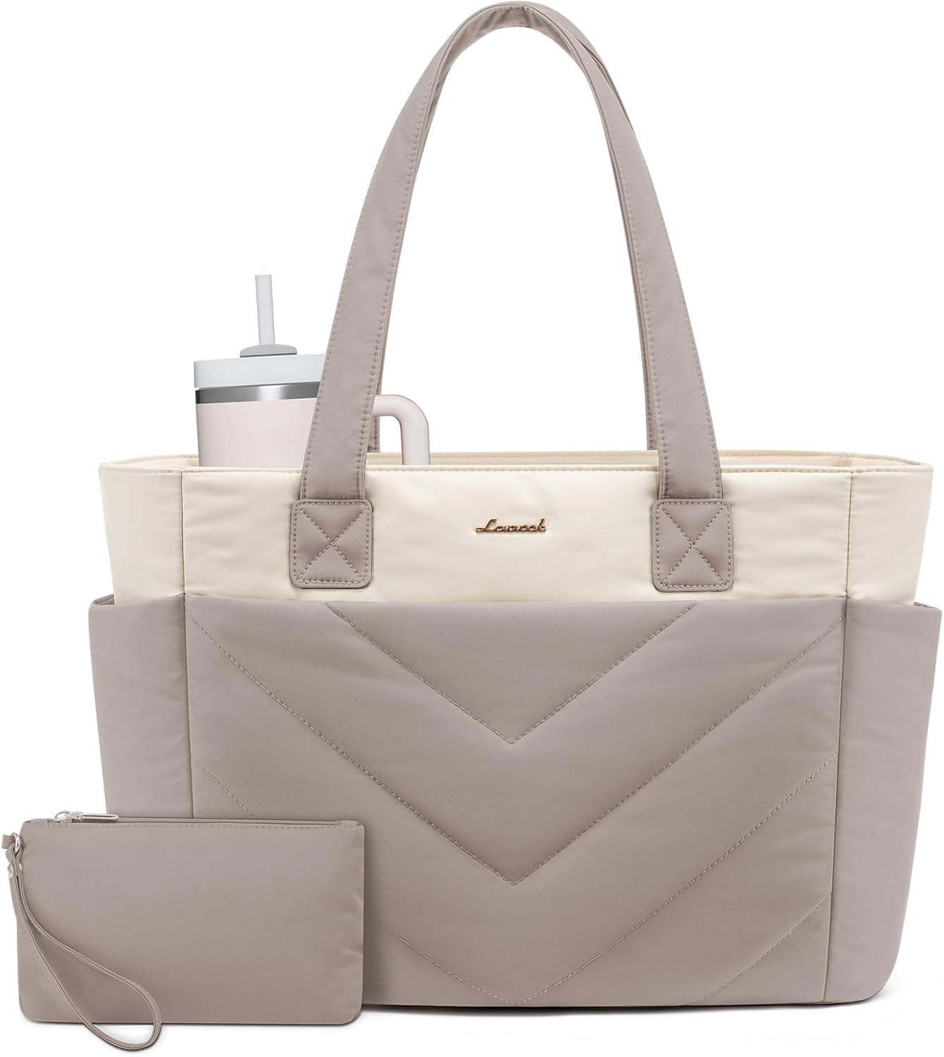 LOVEVOOK Tote Bag for Women, Puffer Work Travel Handbag with Zipper for Teacher Nurse, Quilted Cute Laptop Shoulder Gym Bag