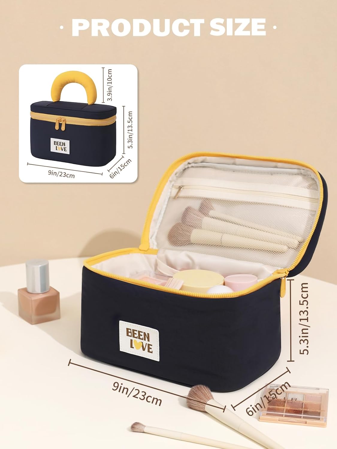 Travel Makeup Bag Cute Cosmetic Bag for Women Large Capacity Makeup Case Organizer Bag Toiletry Bag Portable Waterproof Make Up Bags with Handle and Divider, Navy