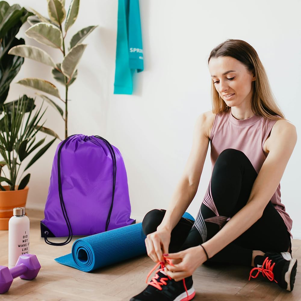 50 Pcs drawstring backpack,multi functional drawstring bag Bulk,Draw String Bags,Cinch Bag essential for gym travel, nunisex, loose and portable (50, Purple)
