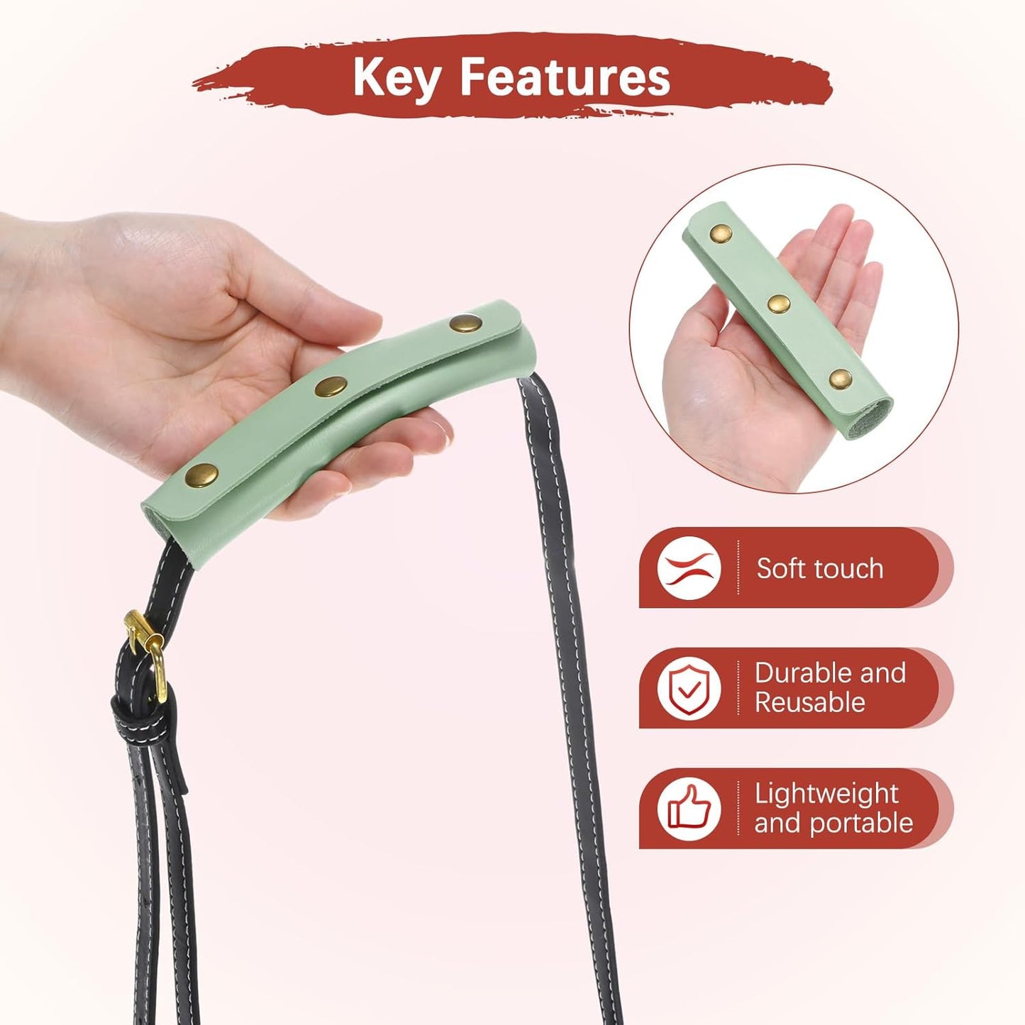 Leather Handle Wrap [4PCS] - Handbag Handle Wrap Cover with 3 Metal Clasps Use for Suitcases & Bags & Shopping Totes & Wallets - [Lake Green-5IN/13CM] Soft Purse Strap Pad