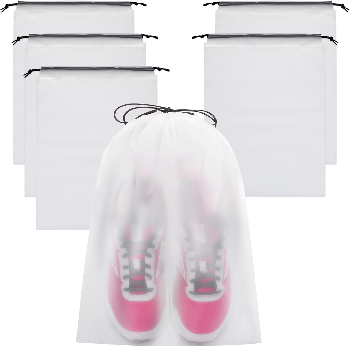 Vorspack Shoe Bags for Travel - 6 Pcs Transparent Drawstring Backpack Travel Shoe Bag Clear Drawstring Bag Large Shoe Organizer with Rope Travel Essentials for Men Women