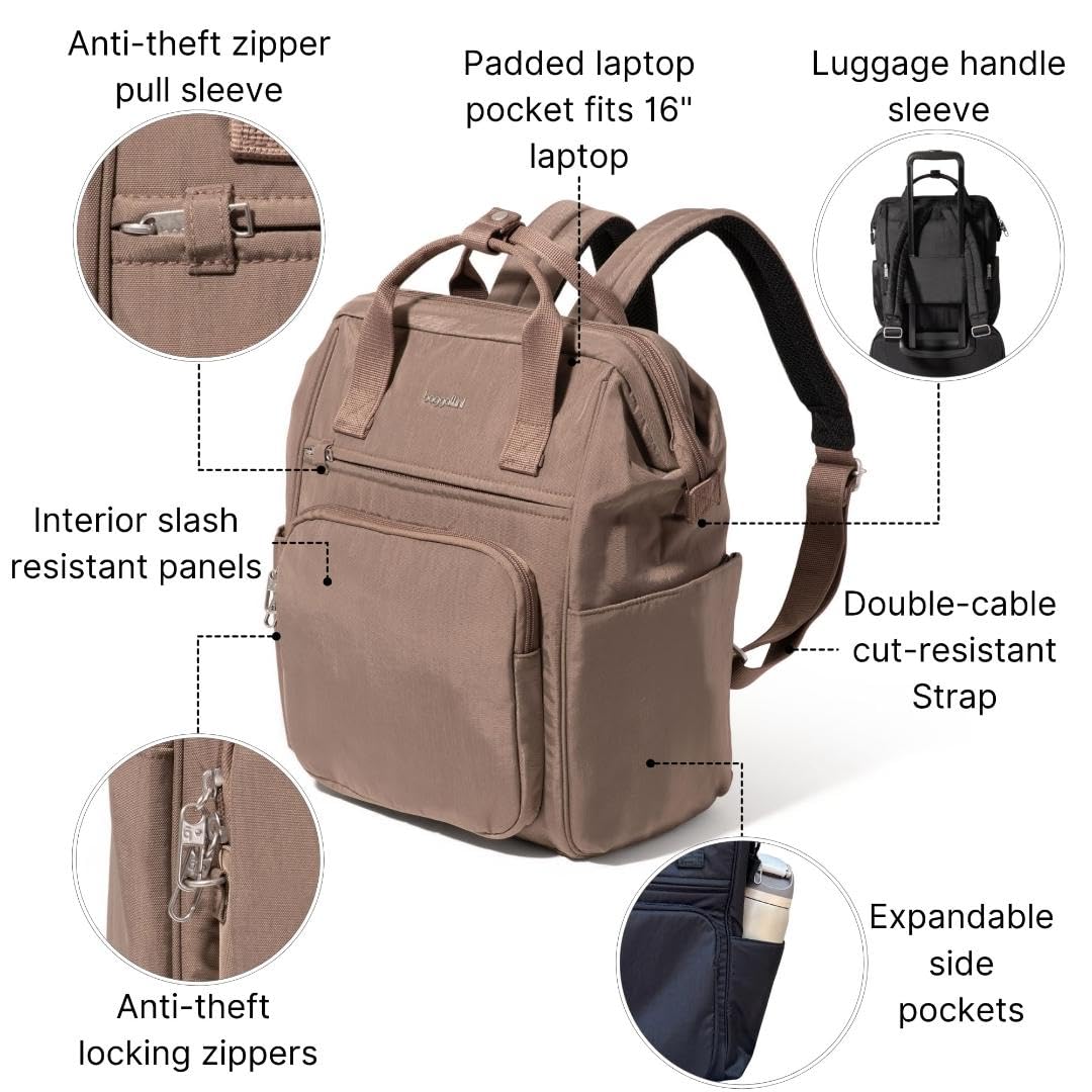 Baggallini Securtex Anti-Theft Windsor Backpack for Travel, Work & College, RFID & Locking Zipper