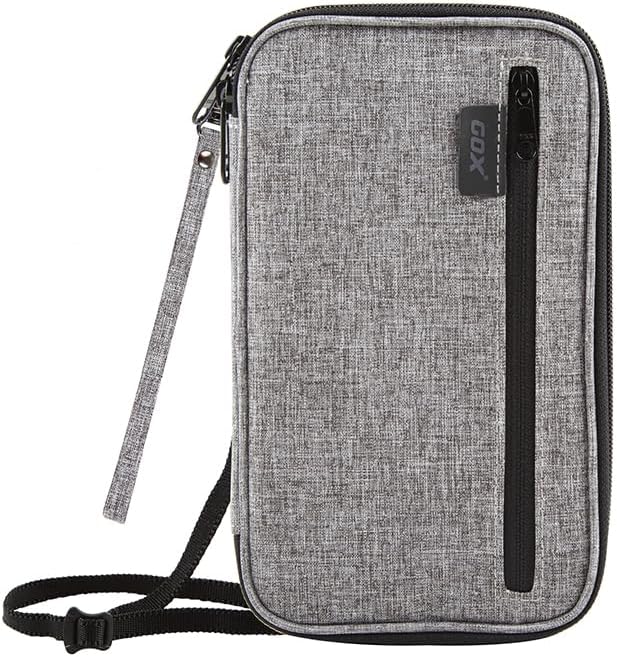 Neck Wallet RFID Blocking Family Passport Holder Organizer Case Travel Pouch (Grey)