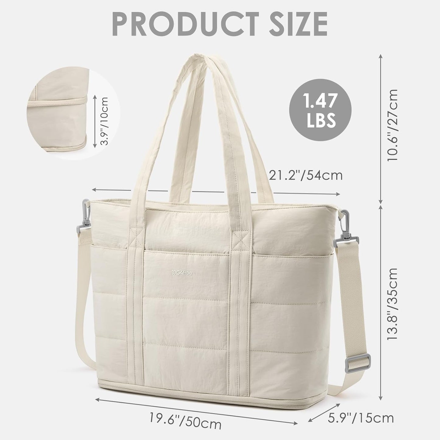 G4Free Tote Bag for Women,Puffer Work Bags with Zipper Compartments, Expandable Handbag for Travel Work Sport
