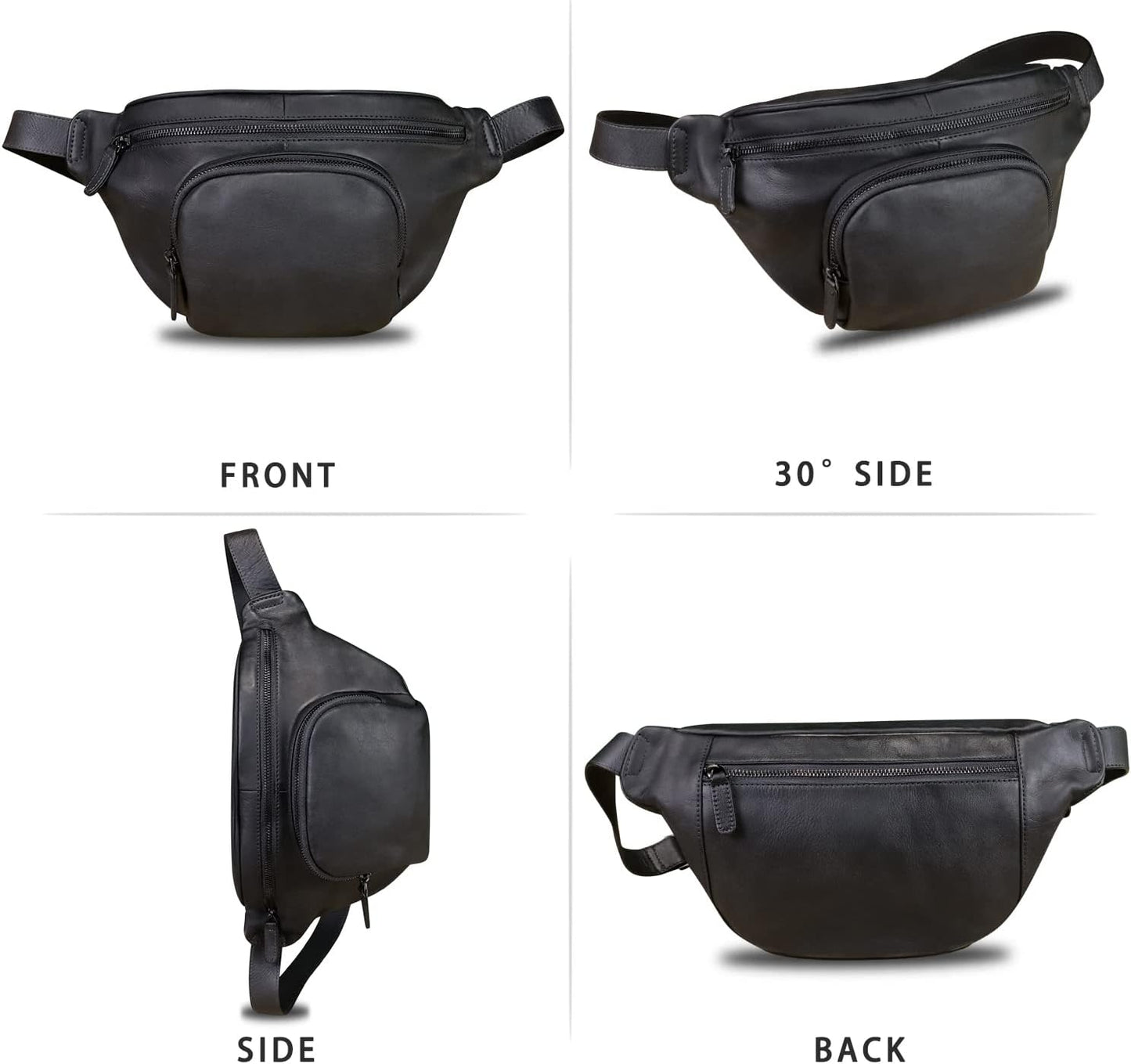 Genuine Leather Fanny Pack for Women and Men Vintage Real Leather Sling Bag Crossbody Bag Fashion Waist Bag Chest Purse (Darkgrey)