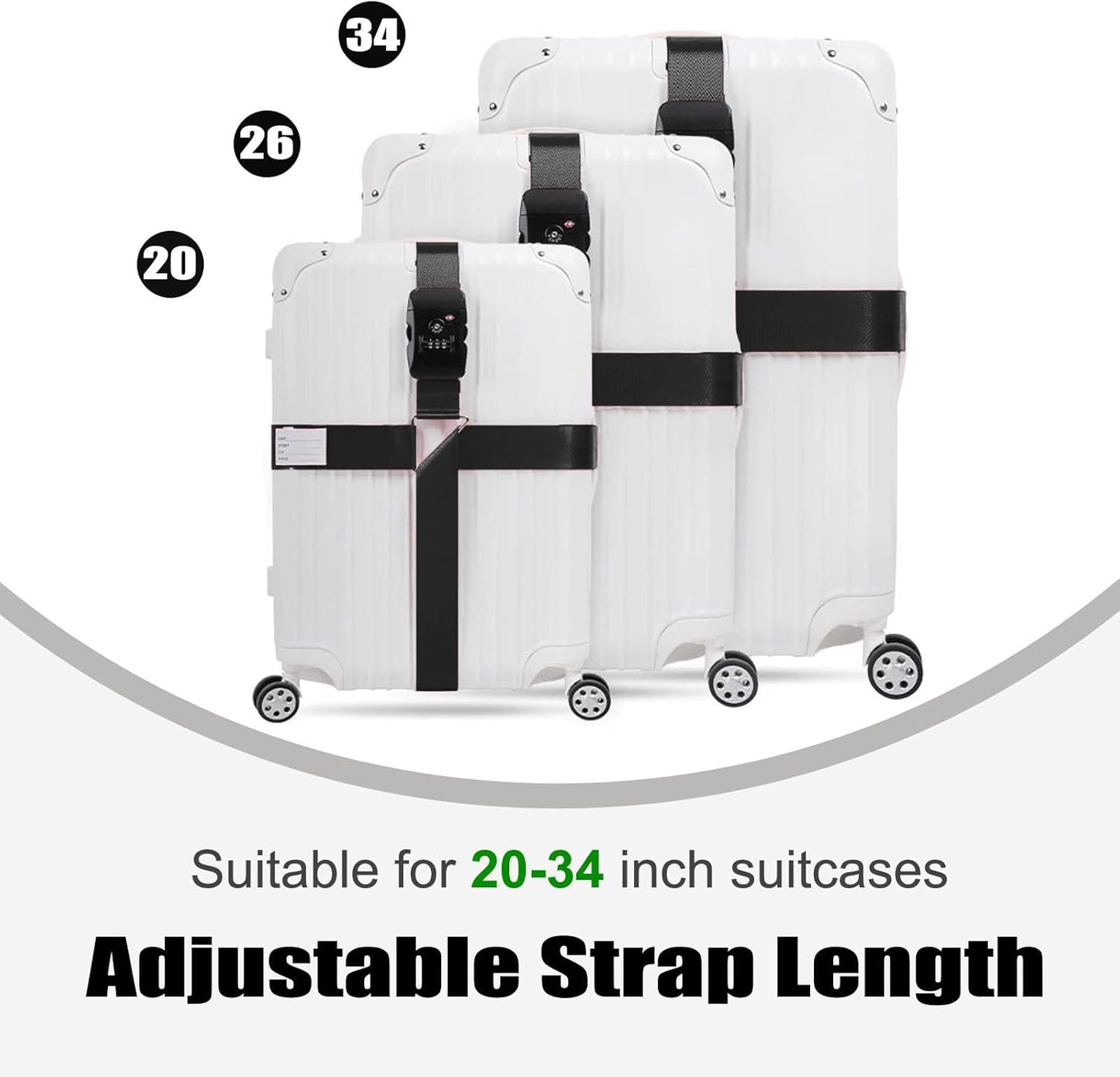 Luggage Straps TAS,Travel Strap with Name tag,Easy to Identify,Luggage Straps TSA Approved with Lock,Combination Luggage Lock with Adjustable Length,Compatible with 20-34 inch Luggage(Black 1 Pack)