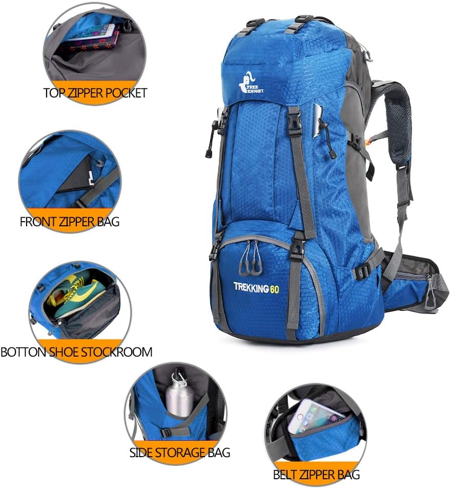Bseash 60L Waterproof Hiking Camping Backpack with Rain Cover, Large Outdoor Sport Travel Daypack Rucksack for Climbing