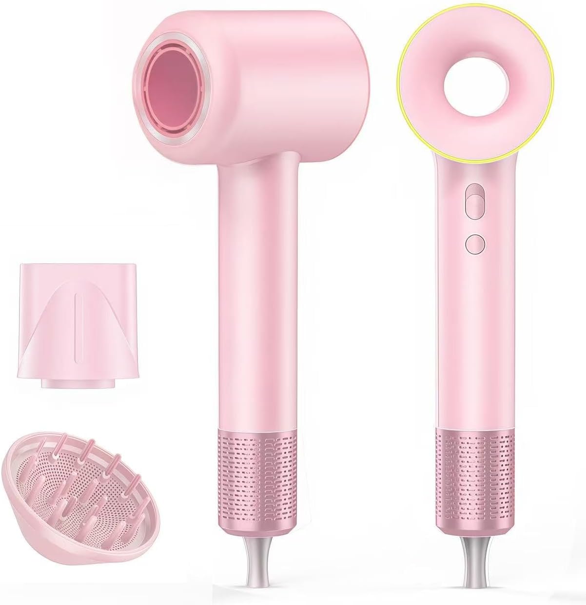 High Speed Hair Dryer,200 Millions Negative Ionic Blow Dryer,Powerful 1500W Fast Drying Low Noise Blow Dryer,Temperature-Control Hairdryer with Diffuser & Nozzle (Pink)