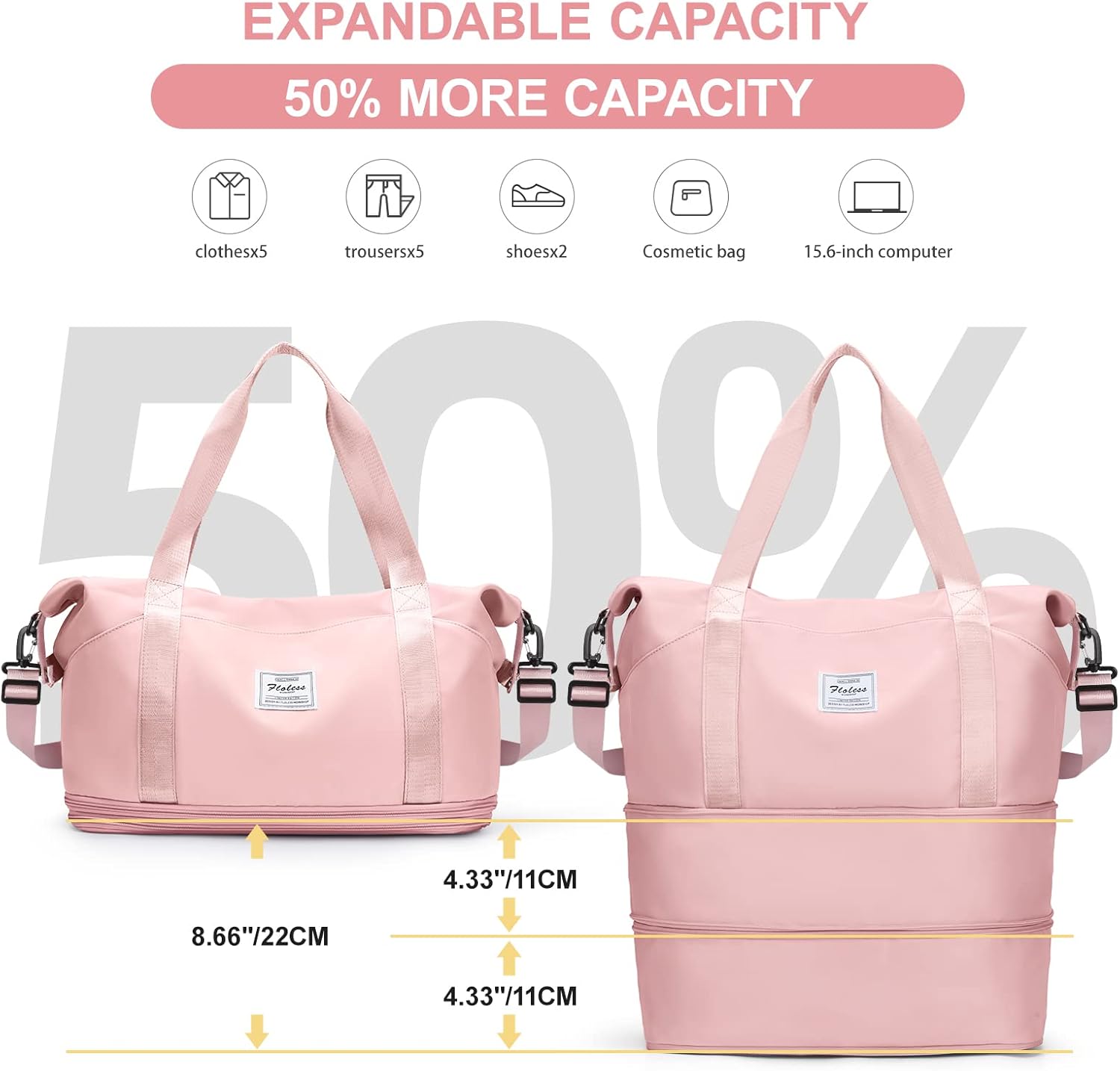 Travel Duffel Bag, Sports Tote Gym Bag, Shoulder Weekender Overnight Bag for Women