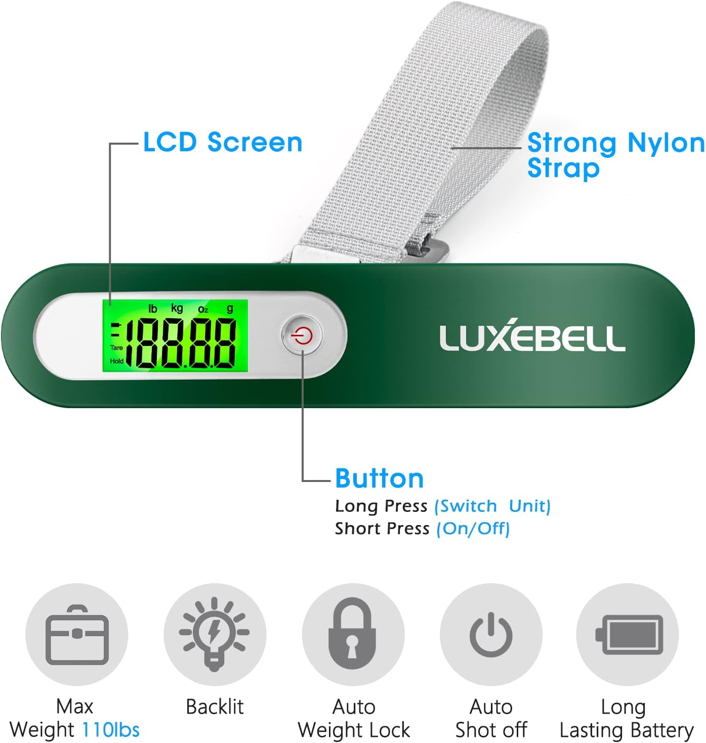 Digital Luggage Scale Vacation Travel Essentials Accessories Gifts for Traveler Portable Suitcase Handheld Weight Scale 110 lbs Hanging Baggage Travel Must Haves