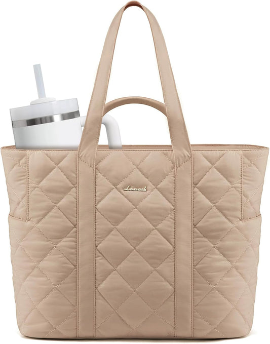 LOVEVOOK Laptop Tote Bag for Women,Quilted Puffer Laptop Bag Purse Computer Travel Work Tote Bags for Women with Zipper