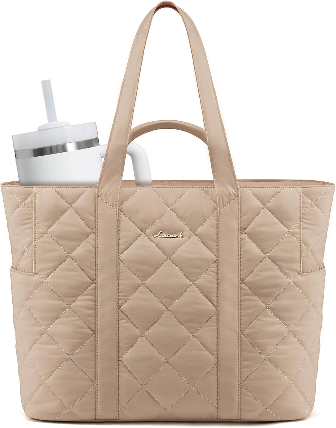 LOVEVOOK Laptop Tote Bag for Women,Quilted Puffer Laptop Bag Purse Computer Travel Work Tote Bags for Women with Zipper