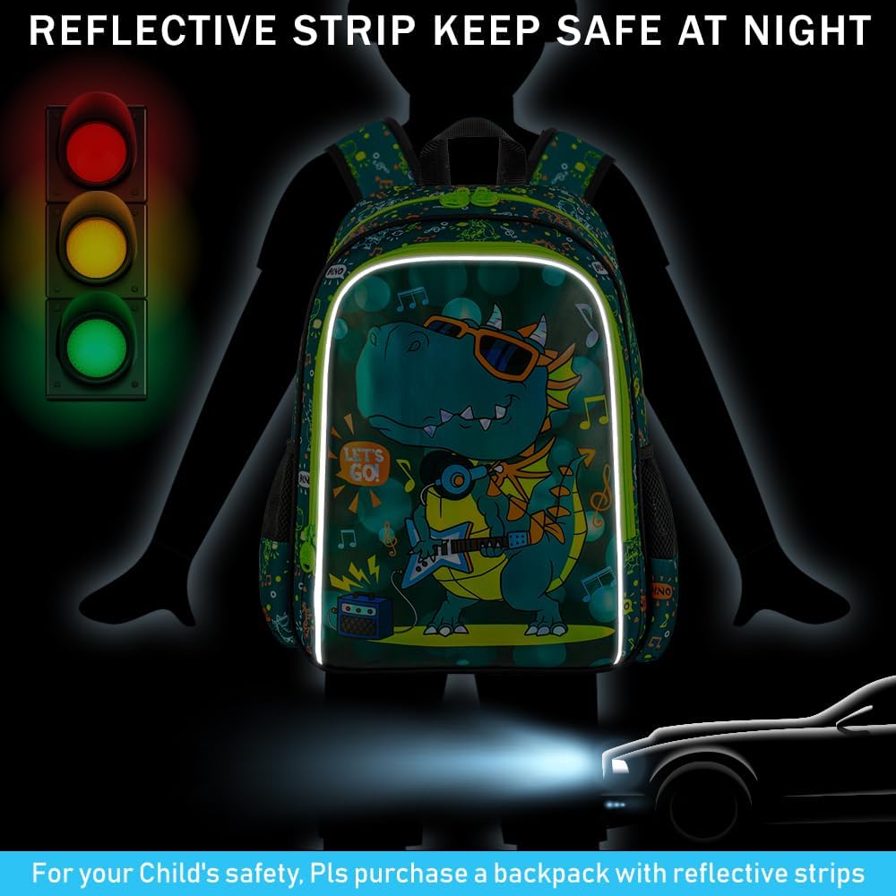 Boys Backpack, 16" Dinosaur Kids Bookbag with Lunch Box, 3Pcs Dino School Backpacks for Elementary