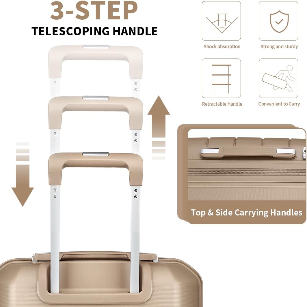Somago Luggage Sets and Packing Cube Travel Set Lightweight Hardside Polypropylene Suitcases with Double Spinner Wheels and TSA Lock,Noble Golden