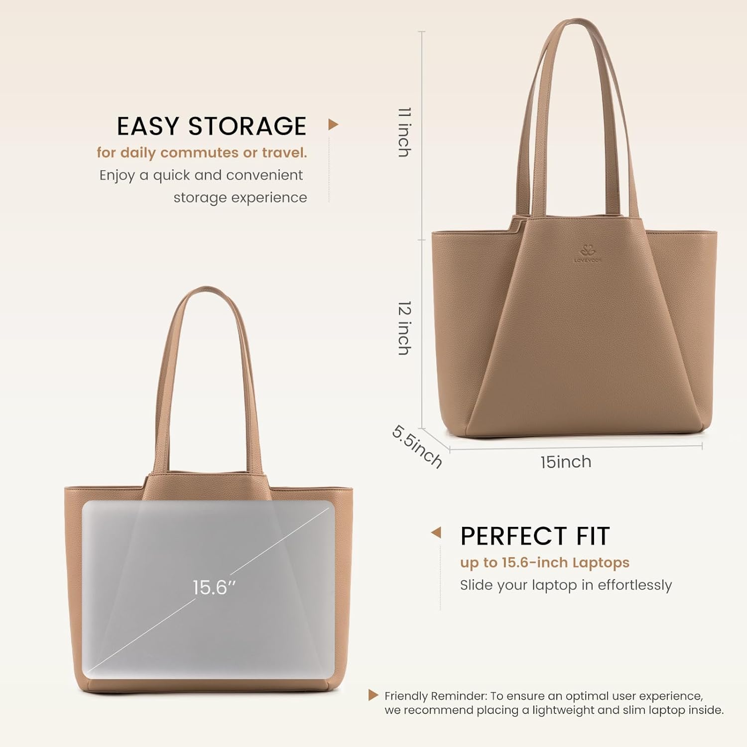 LOVEVOOK Laptop Tote for Women - 15.6 Inch Faux Leather Laptop Bag with Clutch, Large Capacity