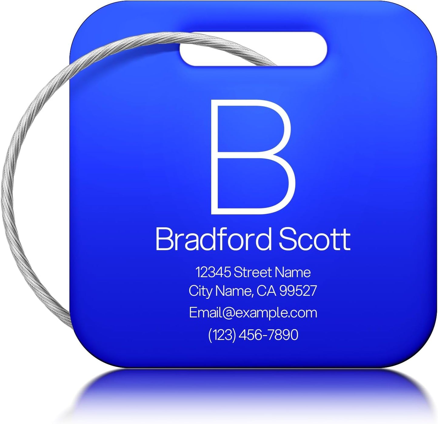 Initial Personalized Luggage Tags for Suitcases - Laser Engraved Stainless Steel Custom Name ID Tag for Backpack and Bag Kids, Women - Metal Baggage Tags Travel Essentials Accessories(Square-Blue)