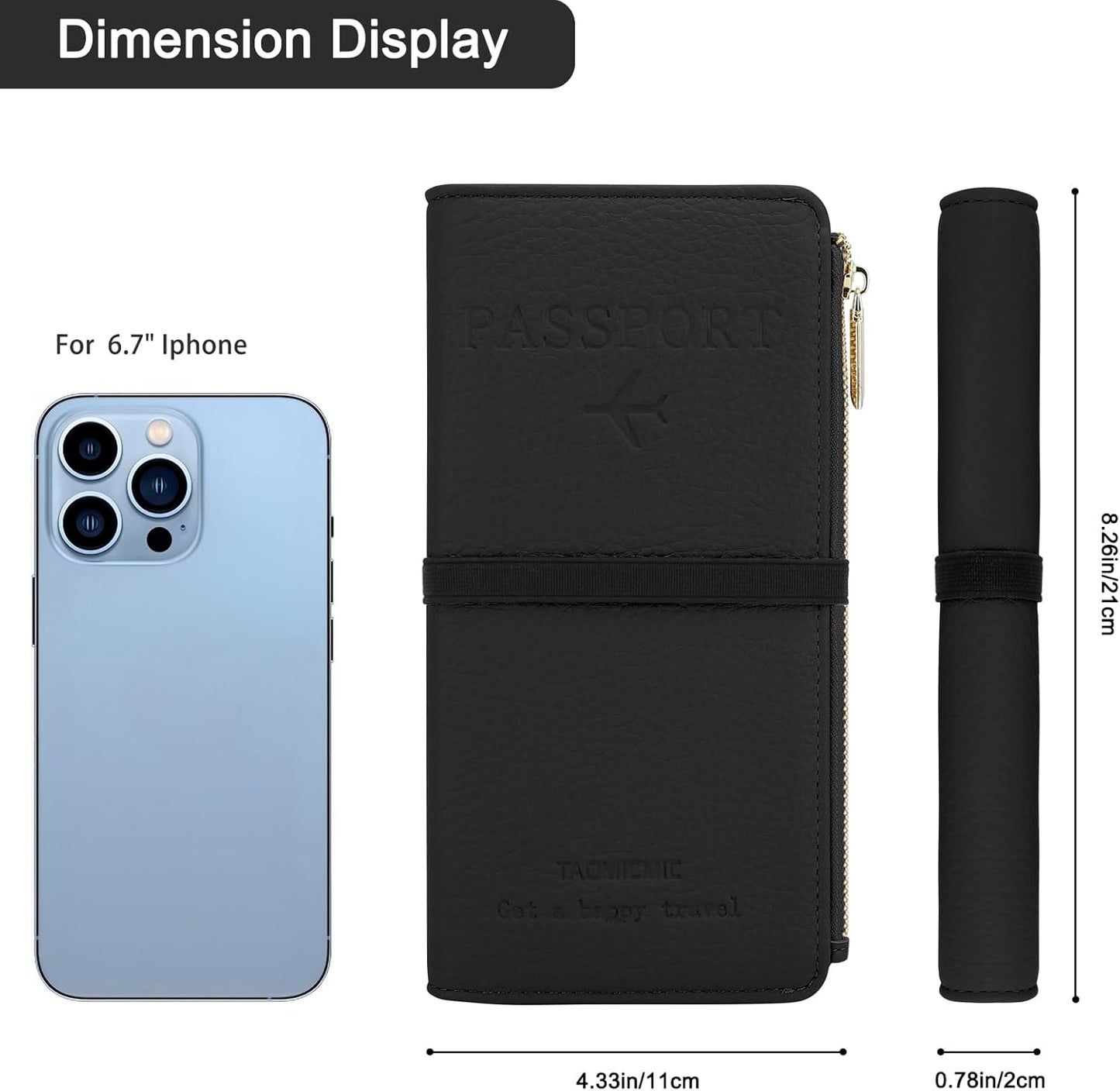 DOB SECHS Leather Passport Holder RFID Blocking Passport Wallet Case for Women, Travel Accessories Organizer Credit Cards Pouch Bag with ID Window+Zippered Cash Pocket+SIM Slots, Brown