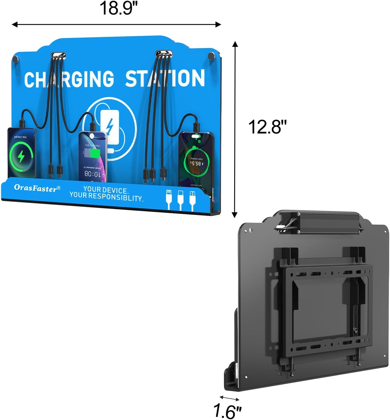 Wall Mounted Cell Phone Charging Station | Multi-Device Station with 8 Port Charging Dock | Application for Library, Hotel,Office,Hotels, Hospitals