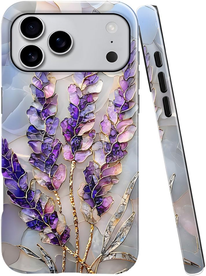 Case for iPhone 17 Pro Max - Slim Fit Anti-Scratch Phone Case for Girl Women - Lavender Stained Glass Purple Floral (Glossy)