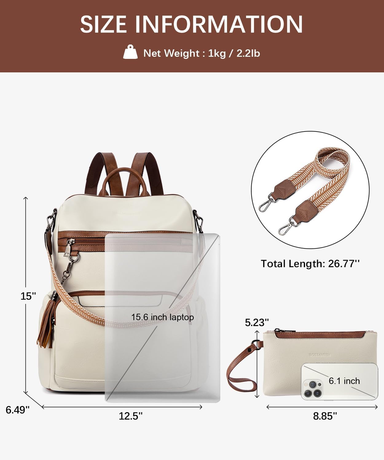 BOSTANTEN PU Leather Laptop Backpack for Women Designer Travel Backpack with Laptop Compartment Ladies Computer Shoulder Bags