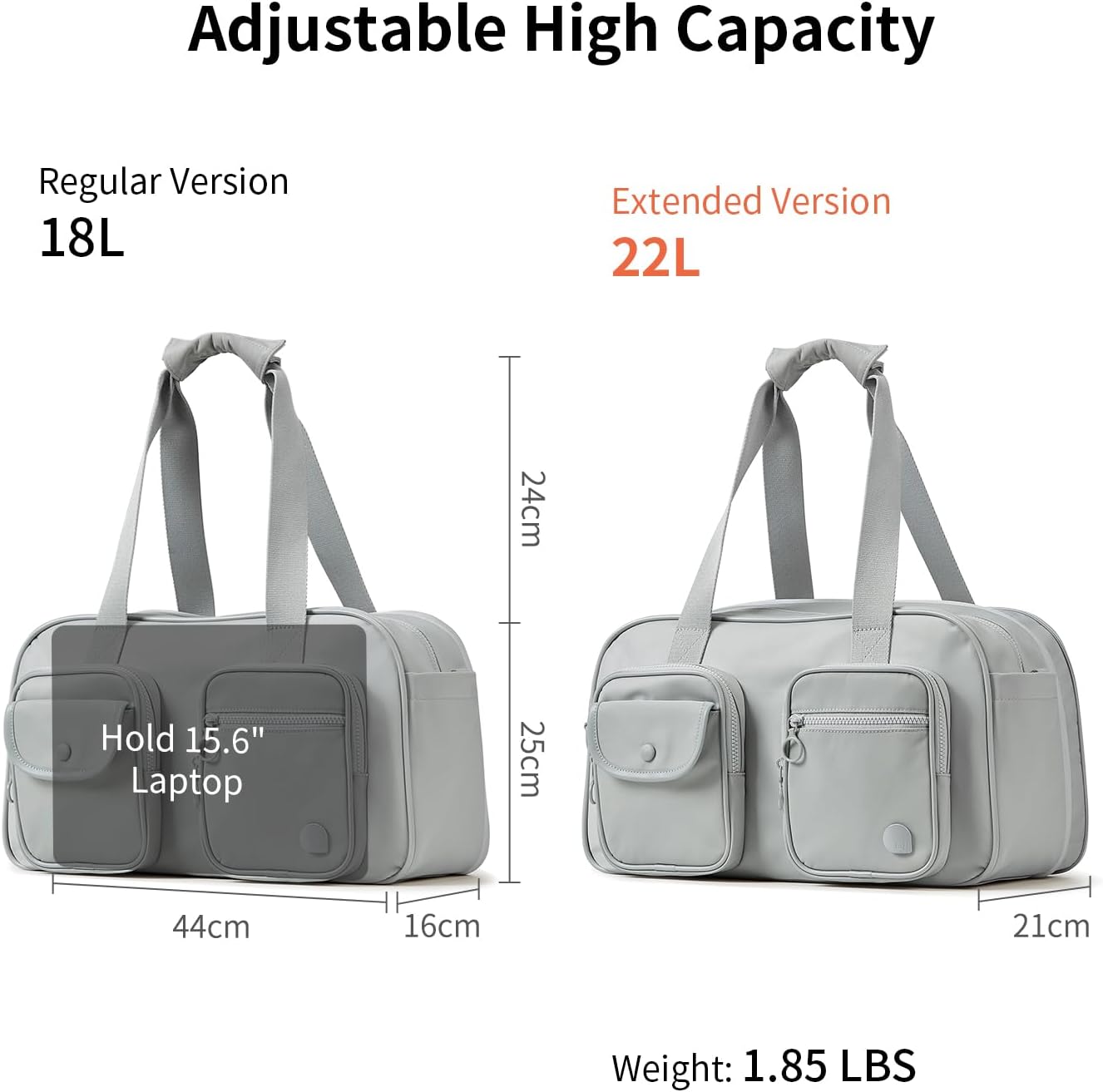 Aji Expandable Travel Duffel Bag, Duffle Bag for Travel with Wet Pocket, Carry on Weekender Bags for Men Women, Water Resistant Gym Duffel Bag Sport Bag (Gray)