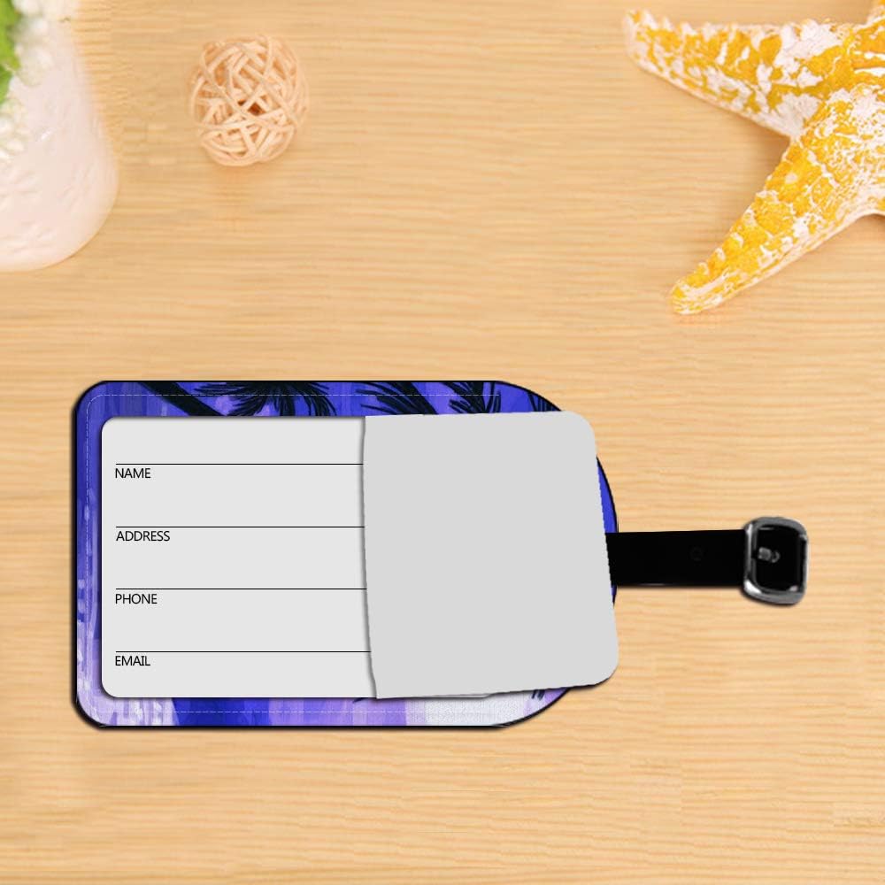 Palm Trees and Sunset Purple-Beach Tropical Ocean Luggage Tags ID Leather Travel Bag Labels Baggage