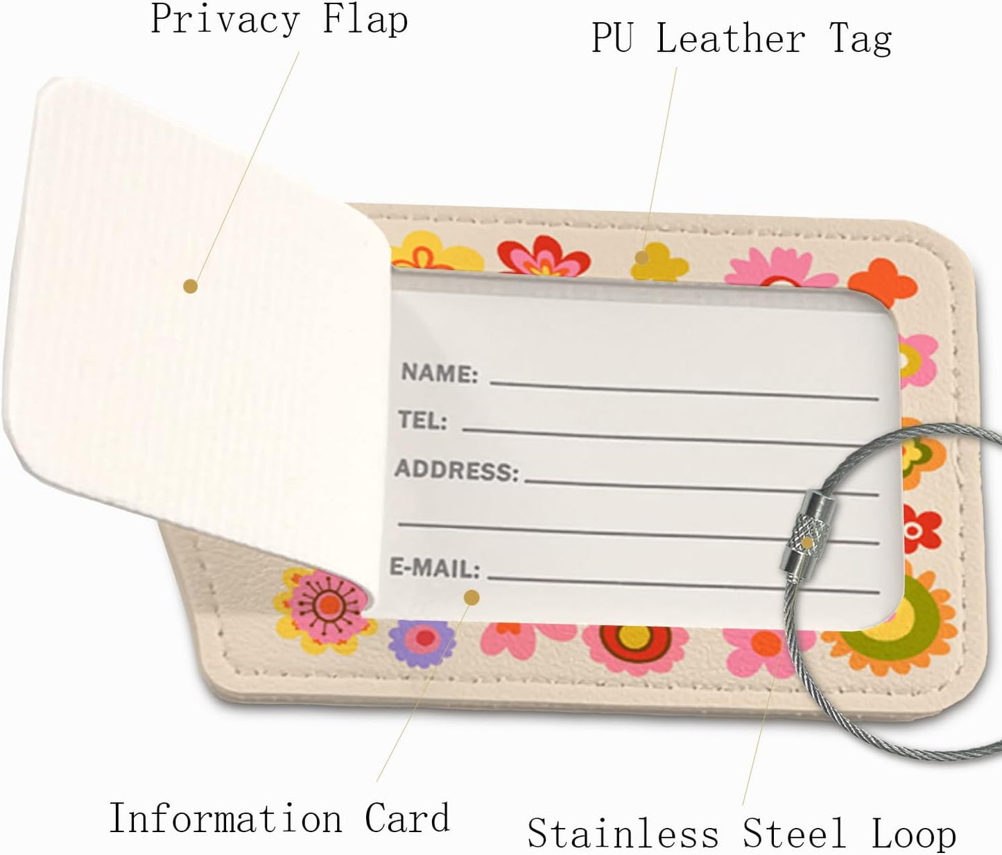 Flower Luggage Tags for Suitcases,Trendy 2 Pack Travel Suitcase Tags,Groovy Traveling Accessories,Baggage Tag Label with Steel Loop,Teen Girl Gifts
