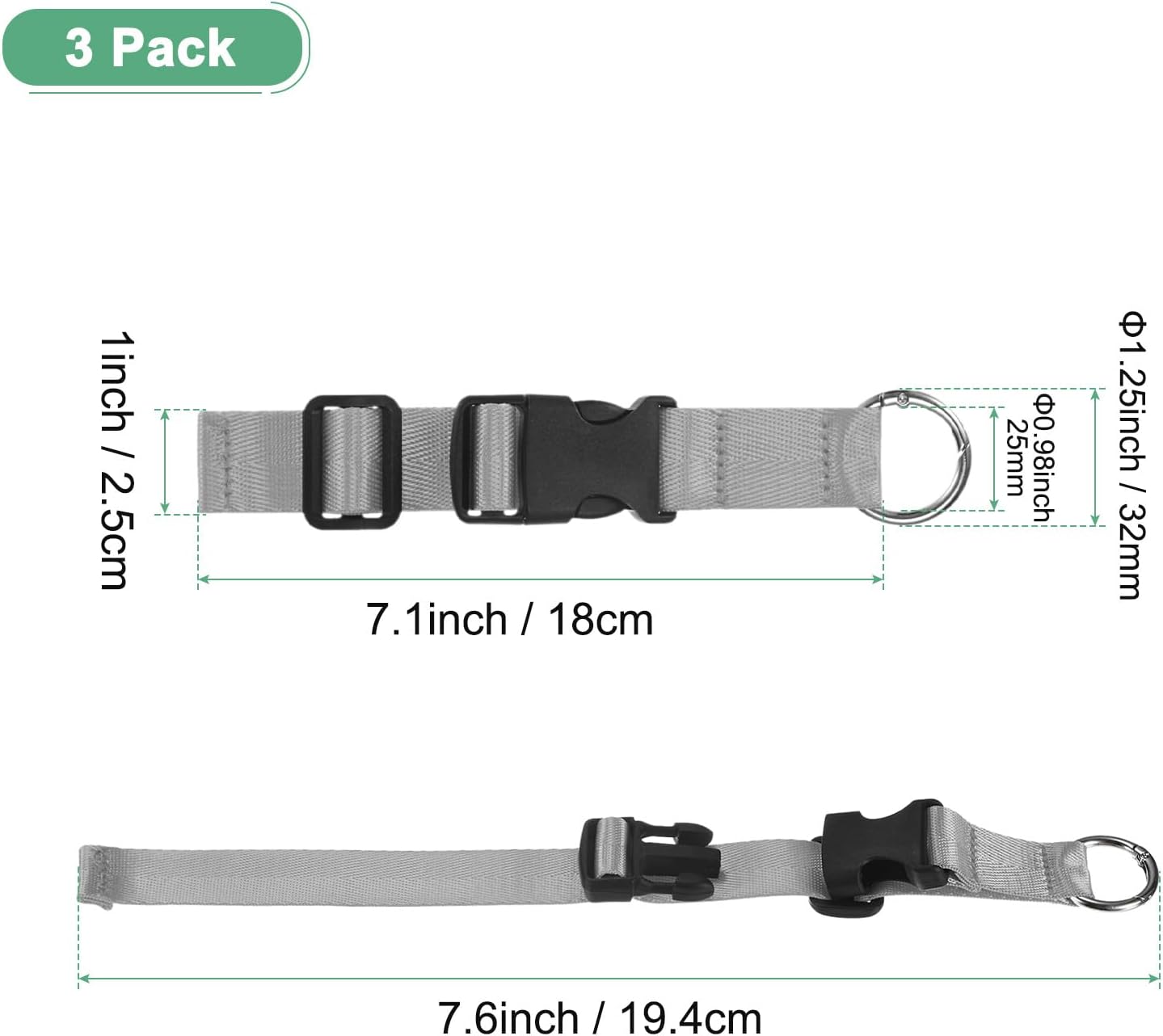 3-Pack Add A Bag Luggage Strap, Adjustable Suitcase Belt for Connecting Handbag/Backpack/Jacket, Luggage Connector [Dark Gray]