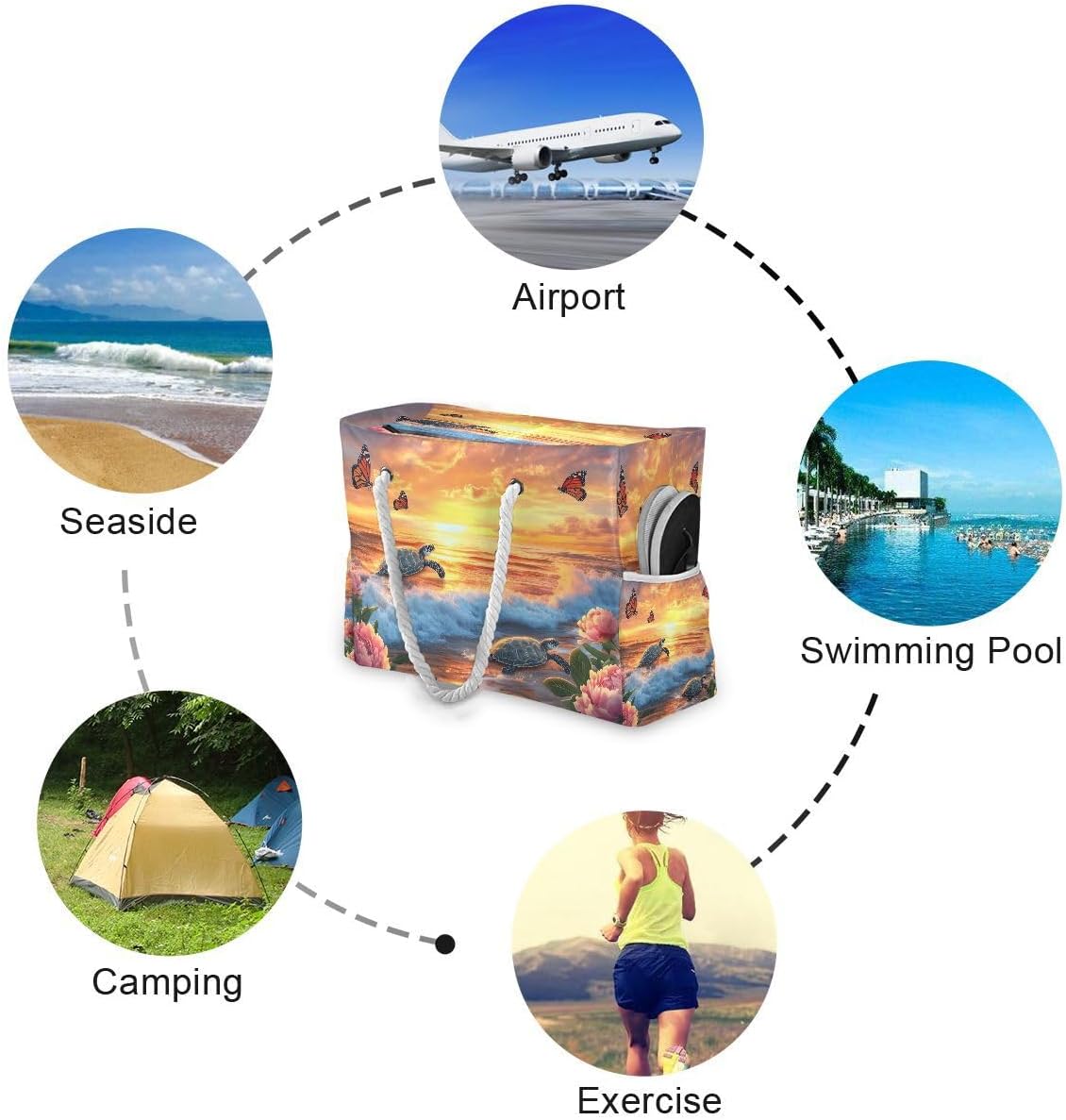 senya Large Beach Bags Totes Canvas Tote Shoulder Bag Soft Wave Water Resistant Bags for Gym Travel