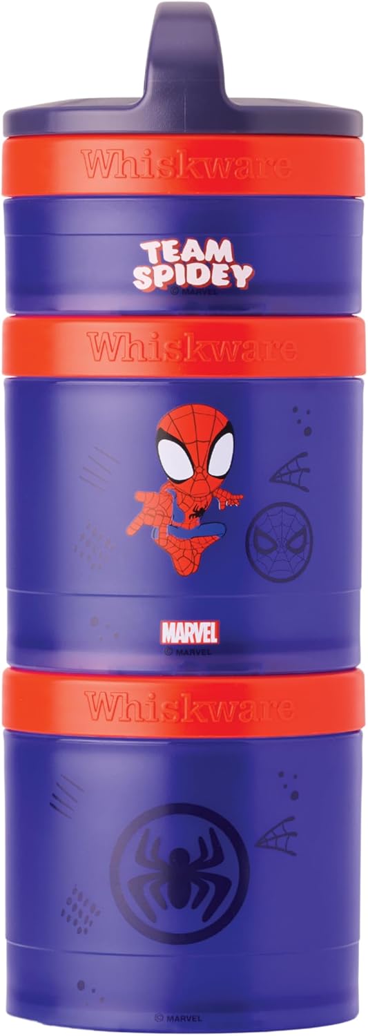 Whiskware Spider-Man Team Spidey Stackable Snack Containers for Babies, Kids, and Toddlers, 3