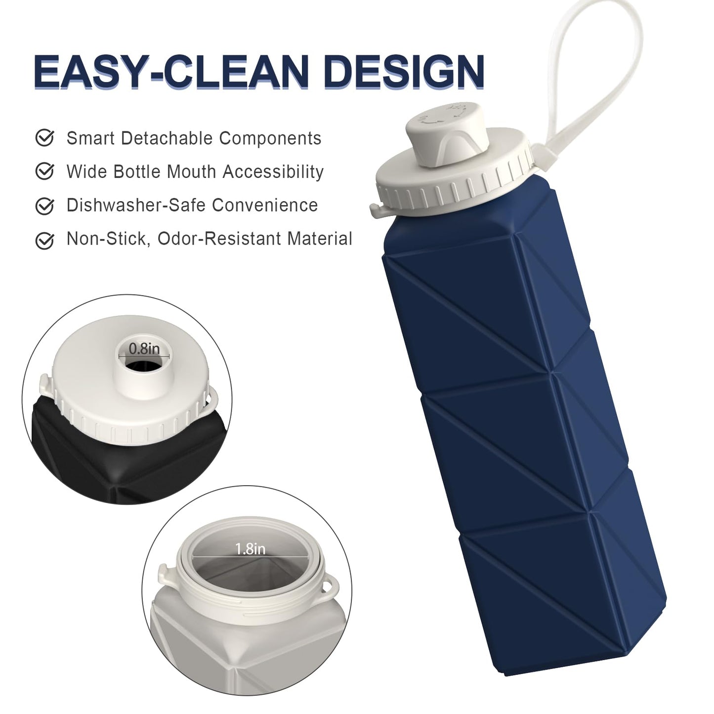 BEAUTAIL Collapsible Water Bottles 21oz/610mL, Silicone Travel Water Bottle
