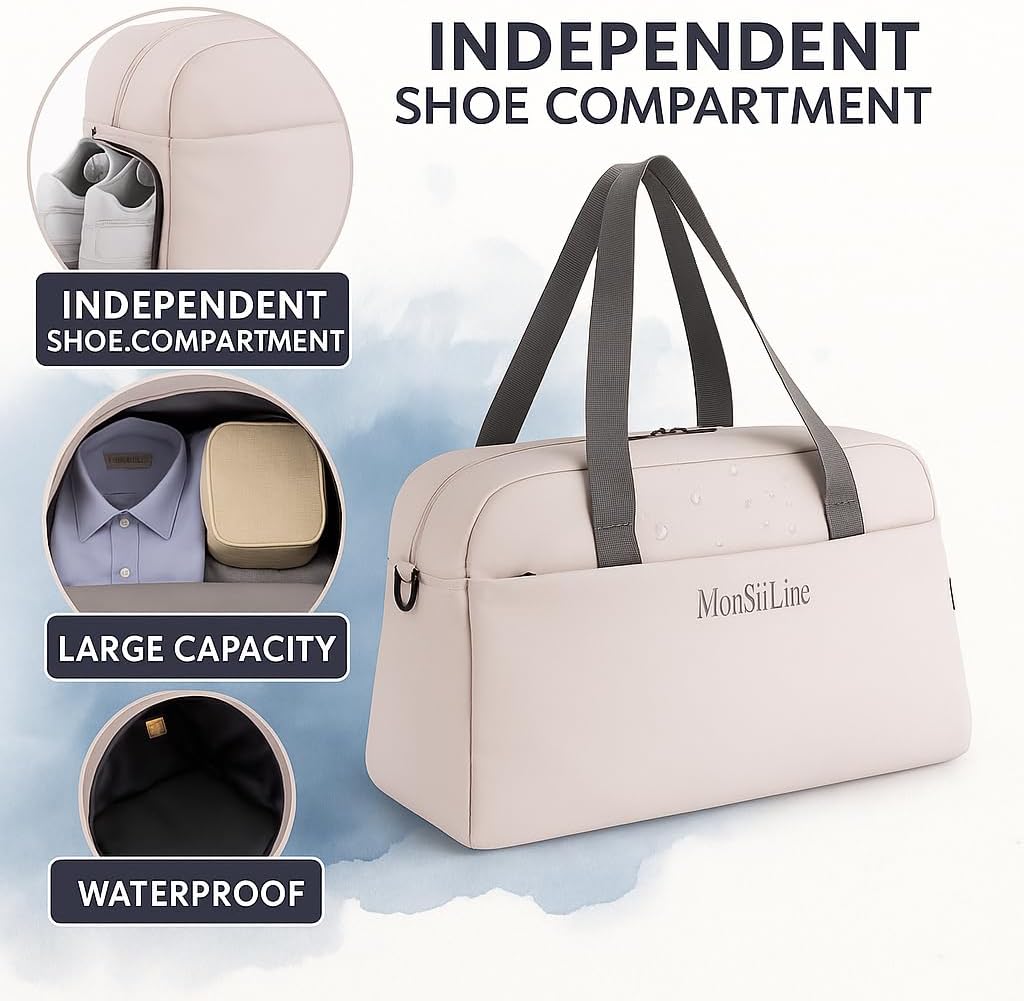 Gym Bag for Women Men with Shoe Compartment, Waterproof Small Duffle Bag for Travel, Sports, Weekend Lightweight Carry On Tote Bag (White)