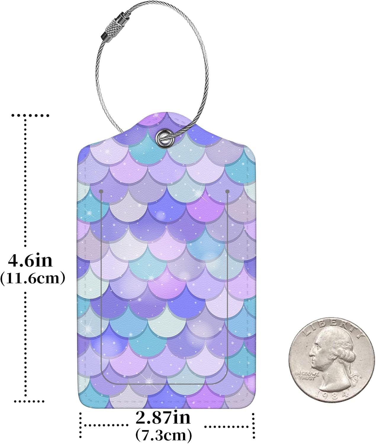 2 Pcs Luggage Tags for Suitcase, Cute Unique PU Leather Travel Bag Tag with Privacy Cover ID Label Address Card and Durable Metal Ring Suitable for Men Women Children Backpack, Fish Scales