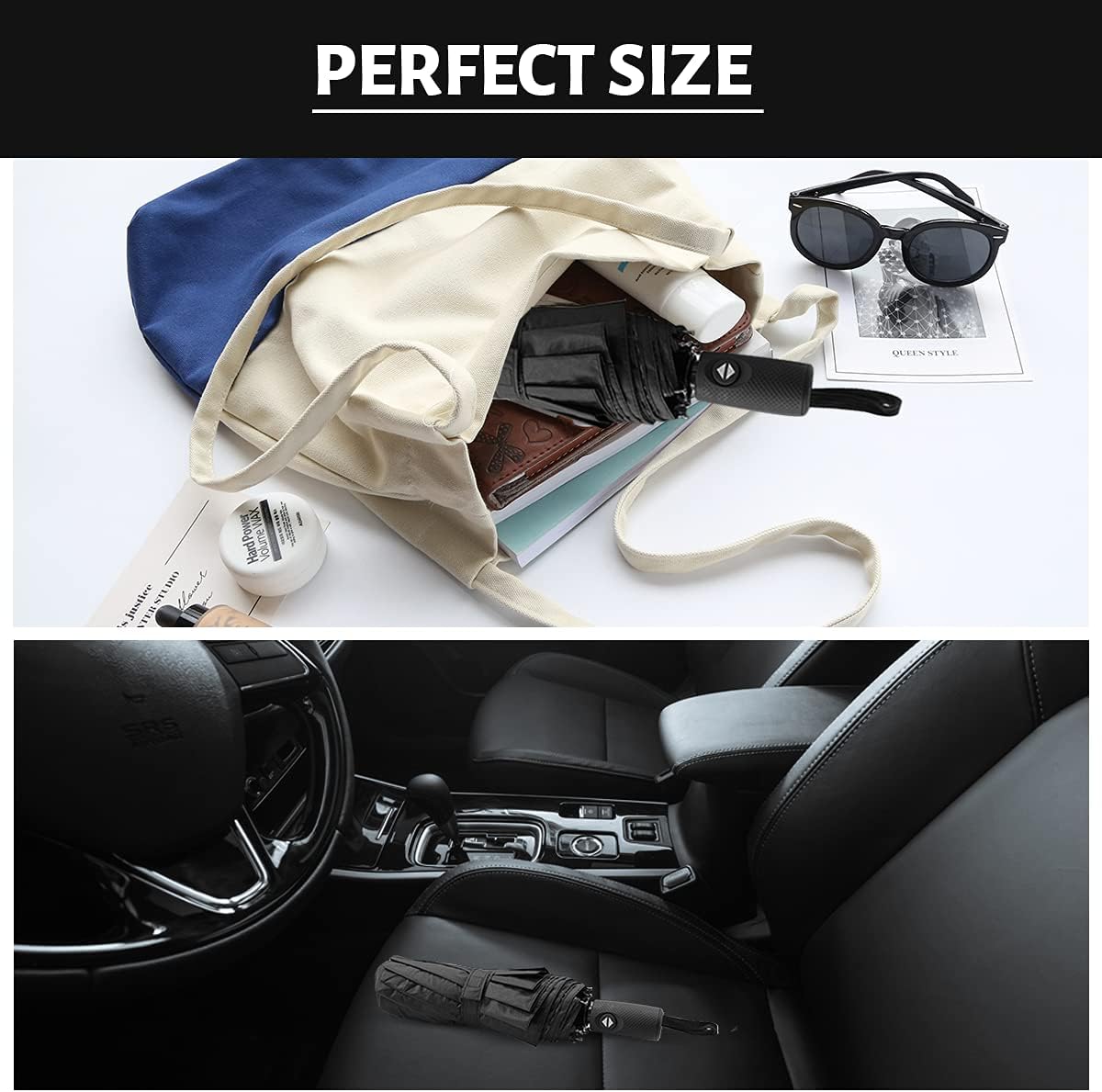 LLanxiry Compact Travel Umbrella, Windproof UV Protection Mini Folding Umbrellas for Rain Small Portable Umbrella for Travel Outdoor Use