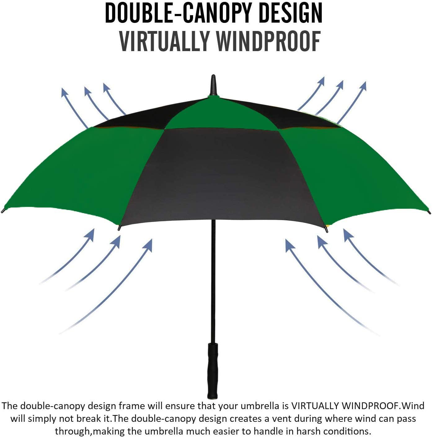 MRTLLOA Extra Large Golf Umbrella, 54/62/68/72 Inch Automatic Open, Oversize Double Canopy Vented Windproof Waterproof Sports Umbrellas for Rain
