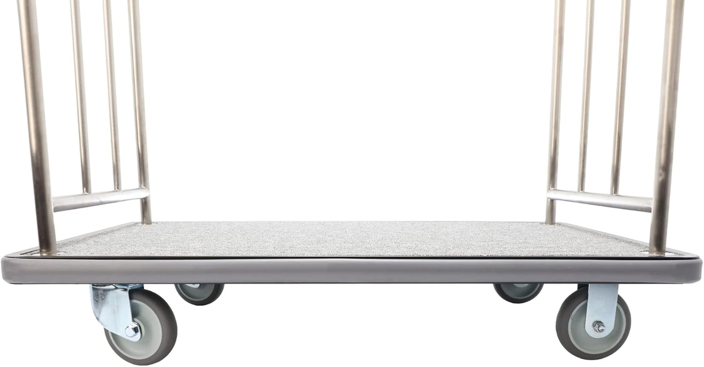 Value Valet Luggage Cart – Brushed Stainless Steel Bell Cart w/ 5" Rubber Wheels – Hotel Luggage Trolly for Travel & Outdoor Use – For Condos, Resorts, & Airports - 800 lb