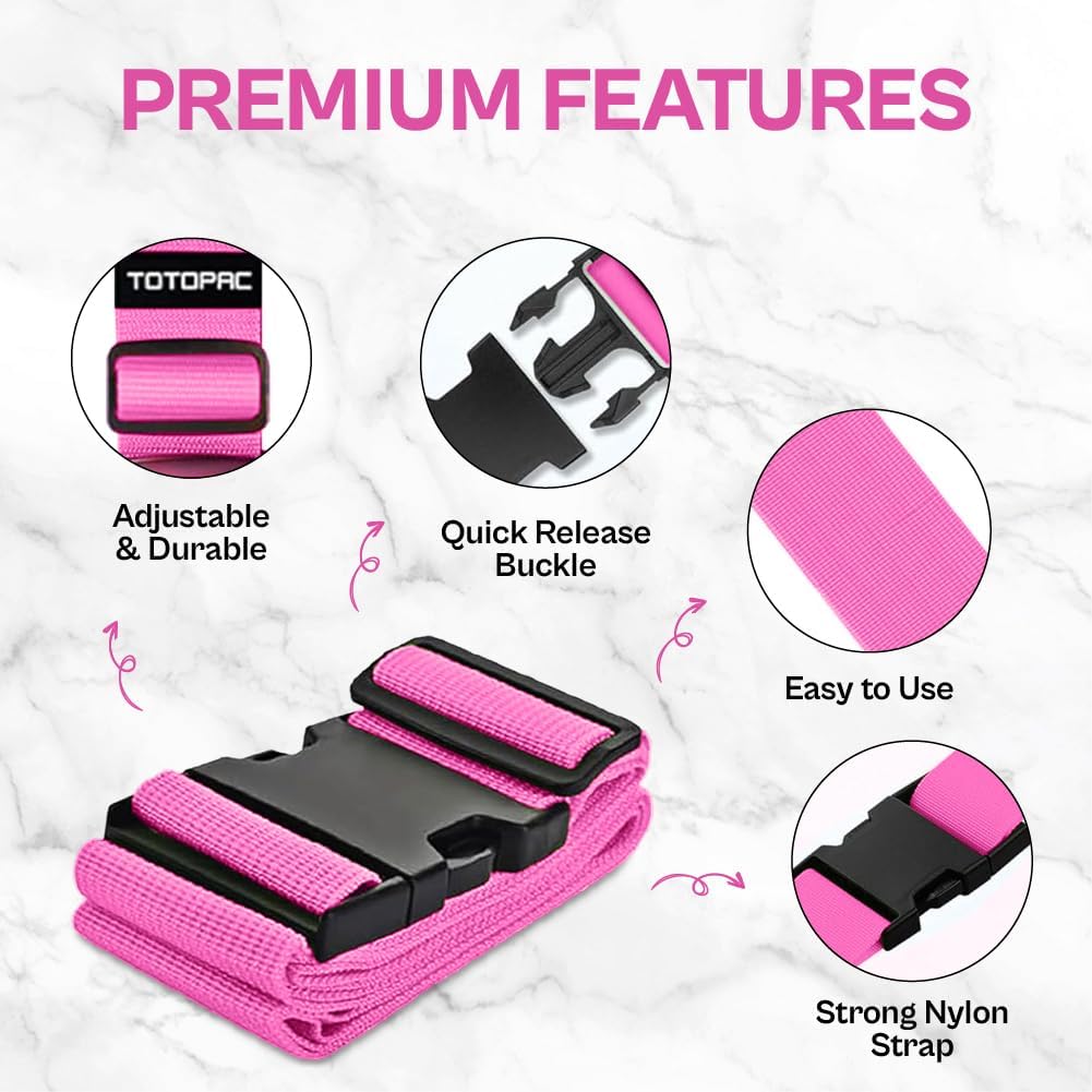 4 Pack Luggage Straps, Adjustable Suitcase Belts 72" x 2" with Quick Release Buckle, Durable Travel Accessories for Secure Luggage and Easy Identification (Pink)
