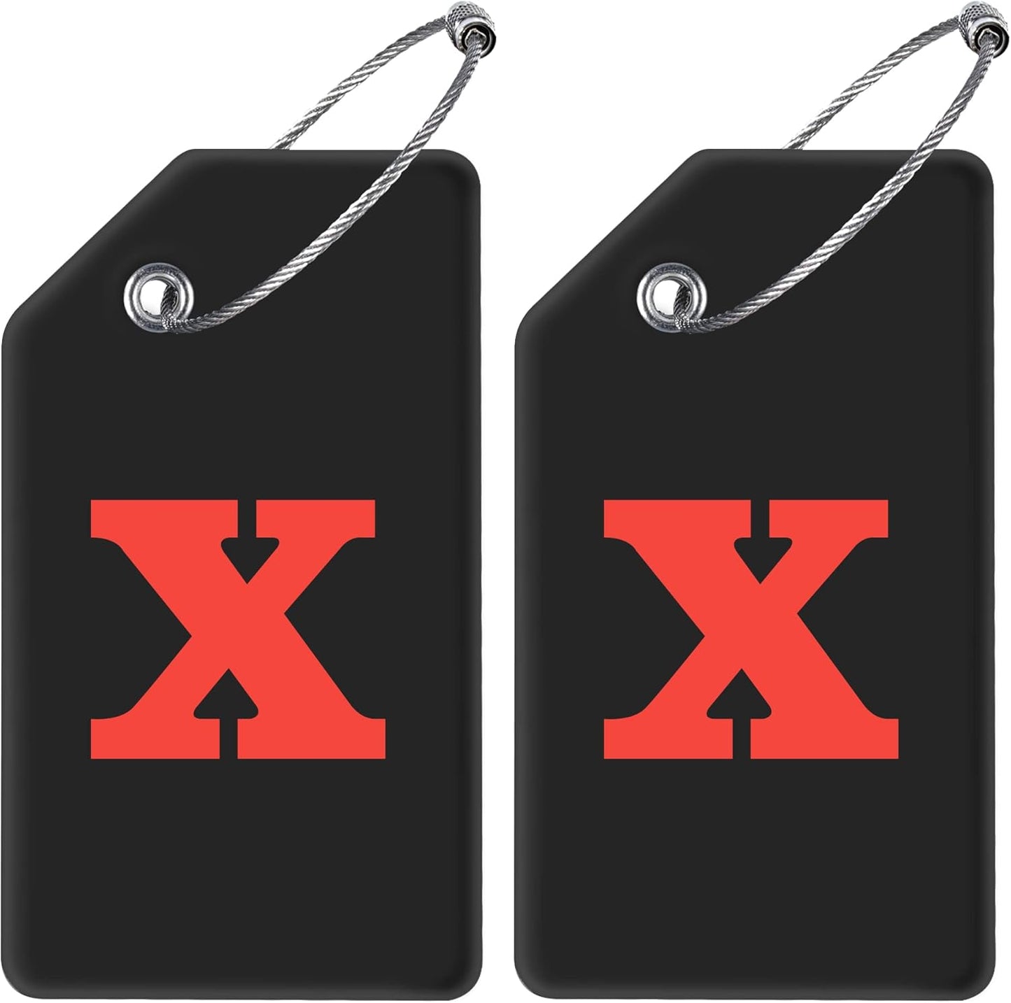 Gostwo 2 Pack Silicone Luggage Tags for Suitcases, 26 Initial Letter Baggage Labels Handbag School Bag Suitcase Instrument Tag with Stainless Steel Loop(Black)(Letter X)