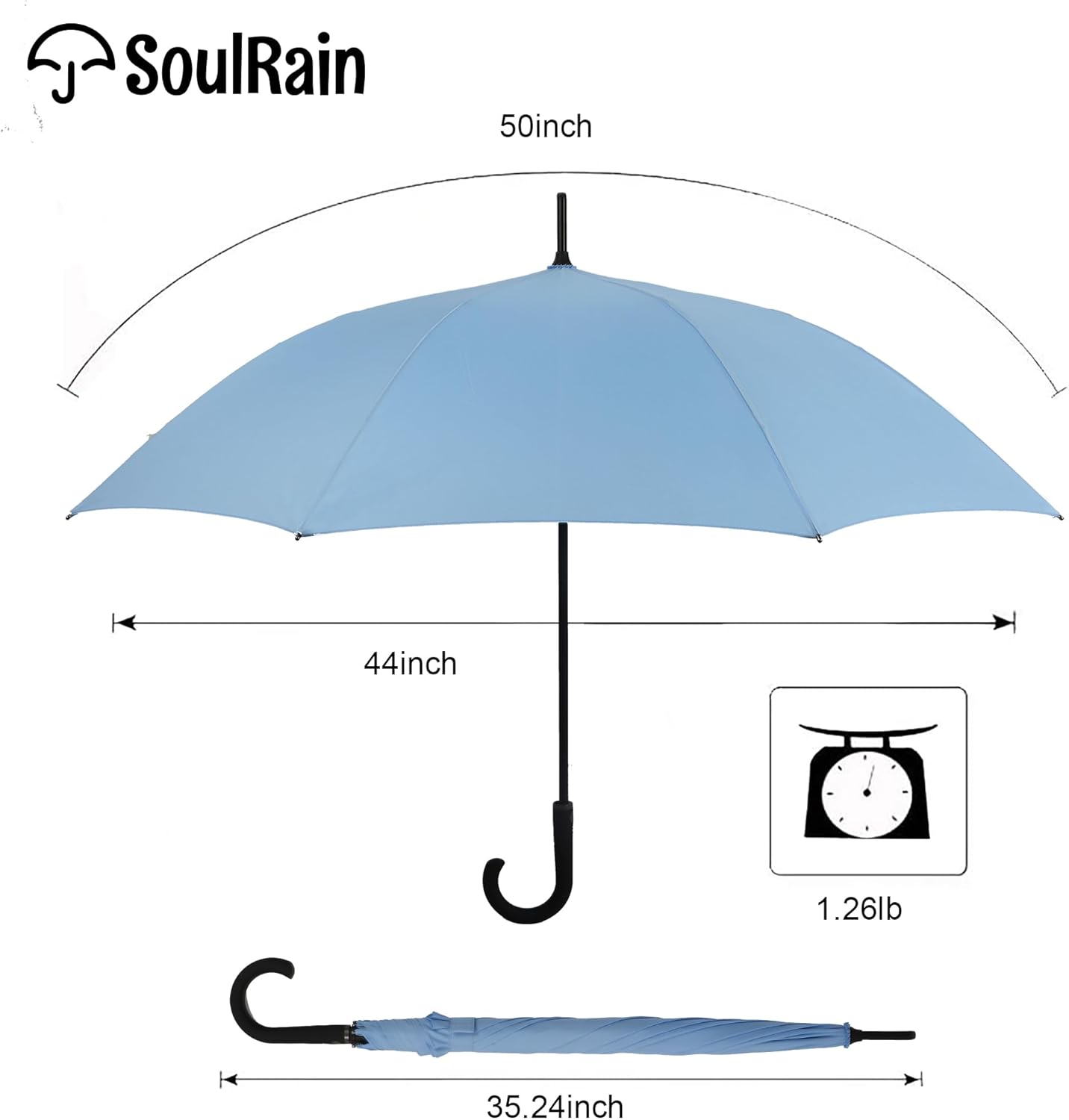SoulRain 50 Inch Large Stick Umbrella Windproof Automatic Open Oversized J Handle Umbrellas for Men and Women Unbreakable Strong Travel Golf Umbrella